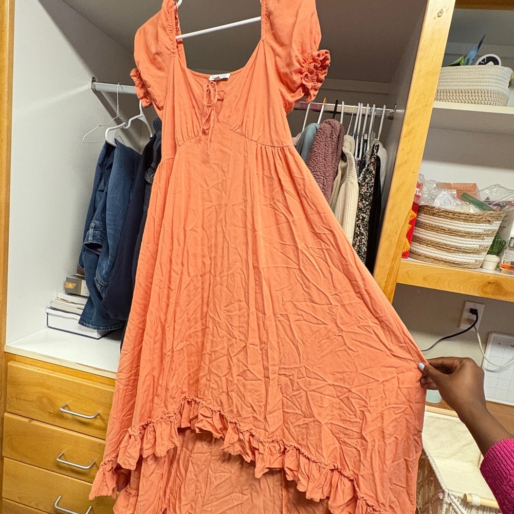 Flowy Orange Ruffle Dress